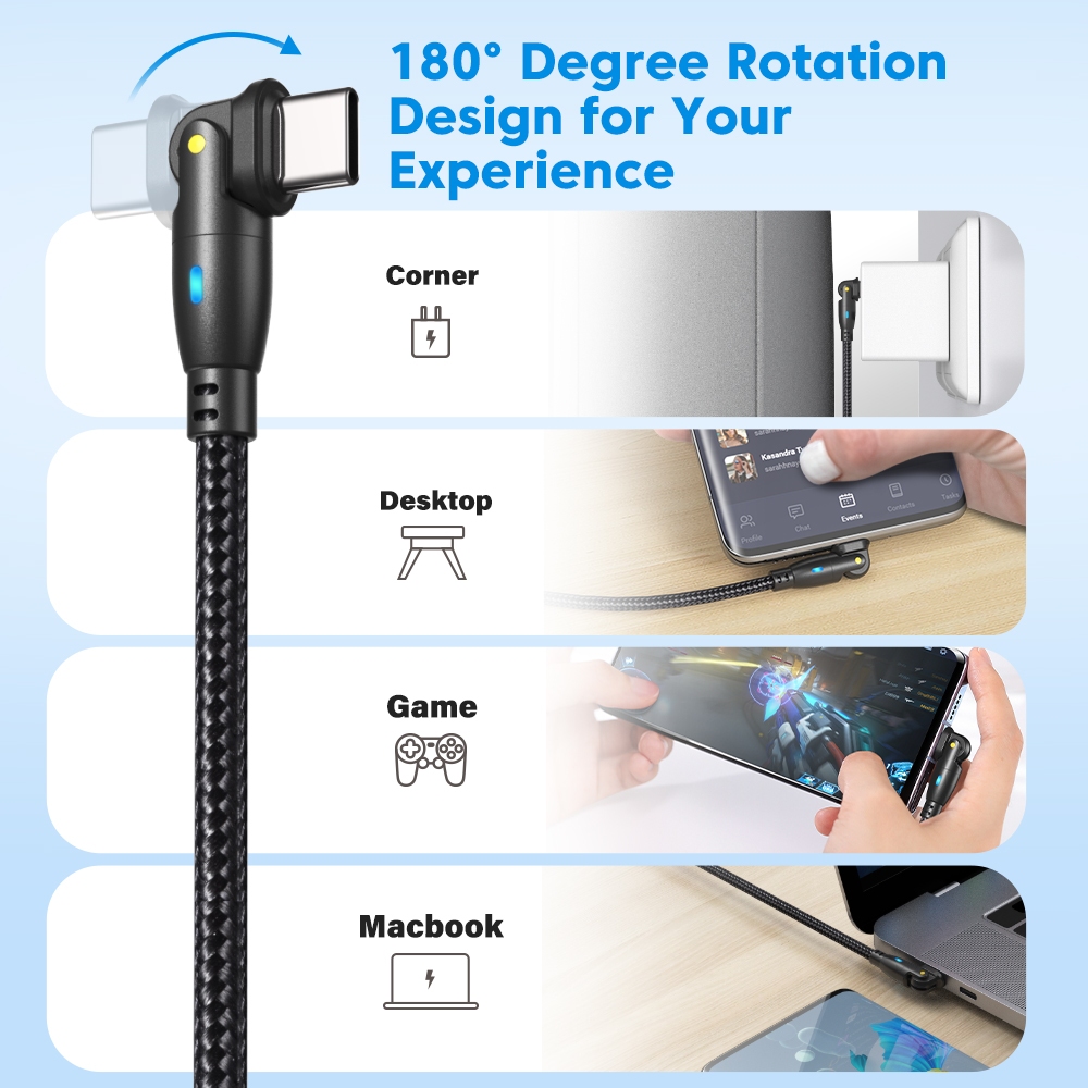 BKWHALE 180 ° Xoay 60W Cáp USB Loại C 3A Sạc nhanh Cáp dữ liệu 1m / 2m