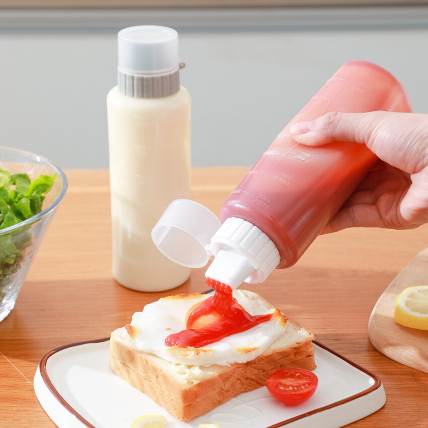 Kitchen With Scale Transparent Squeeze Sauce Bottle Sealed With Lid Tomato Sauce Salad Dressing Squeeze Bottle Five-Hole Sauce Honey Bottle