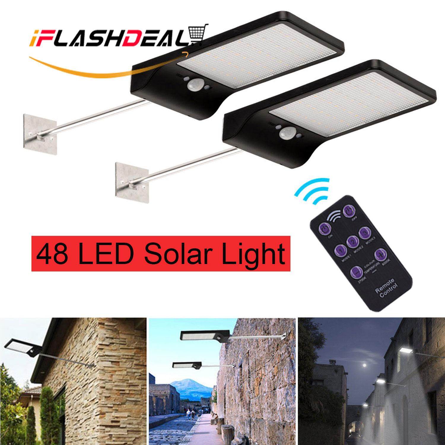 IFlashDeal Nâng Cấp 48 ĐÈN LED Năng Lượng Mặt Trời Chiếu Sáng Ngoài Trời Chống Thấm Nước Chuyển Động Ánh Sáng Cảm Biến Lắp Cực Vườn có Điều Khiển từ xa 【2 pack】