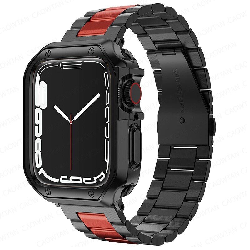 49mm metal band+silicone case for apple watch strap 41mm 45mm 40mm 44mm cover correa bracelet for i watch series 9 8 7 6 se 5 4 3 ultra 42mm