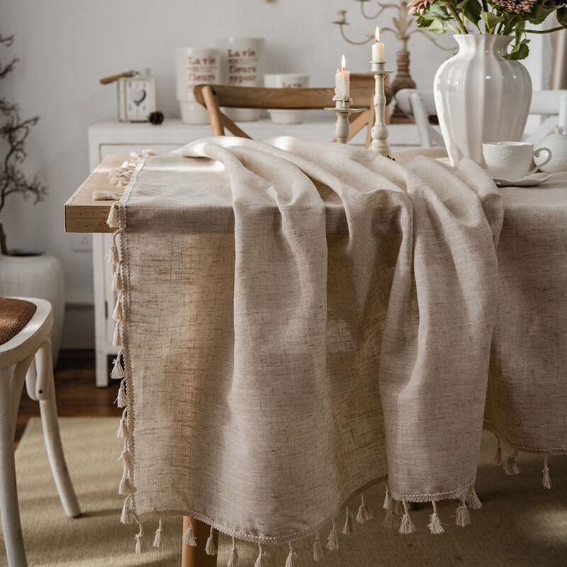 Medh 1PC Linen Tablecloth Decor Rectangular Tablecloth Linen Cotton Table Christmas Tablecloth Cloth Tassel Home Cover Mat Coffee Wedding Decoration Decorative