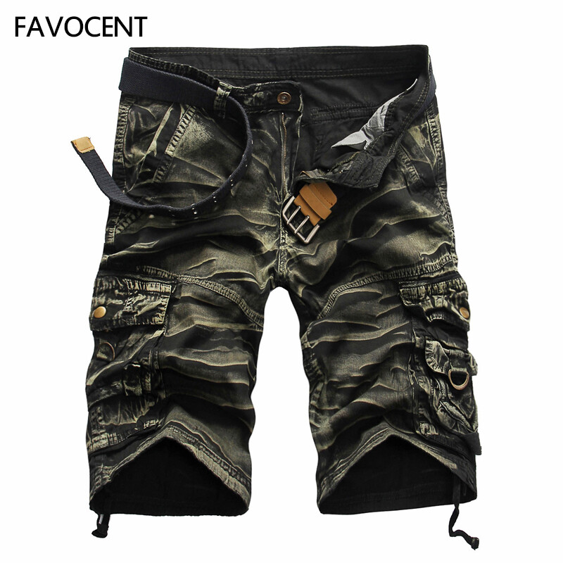 FAVOCENT New Men Camouflage Cargo Short Pants Multi-pocket Loose Casual Half Pants