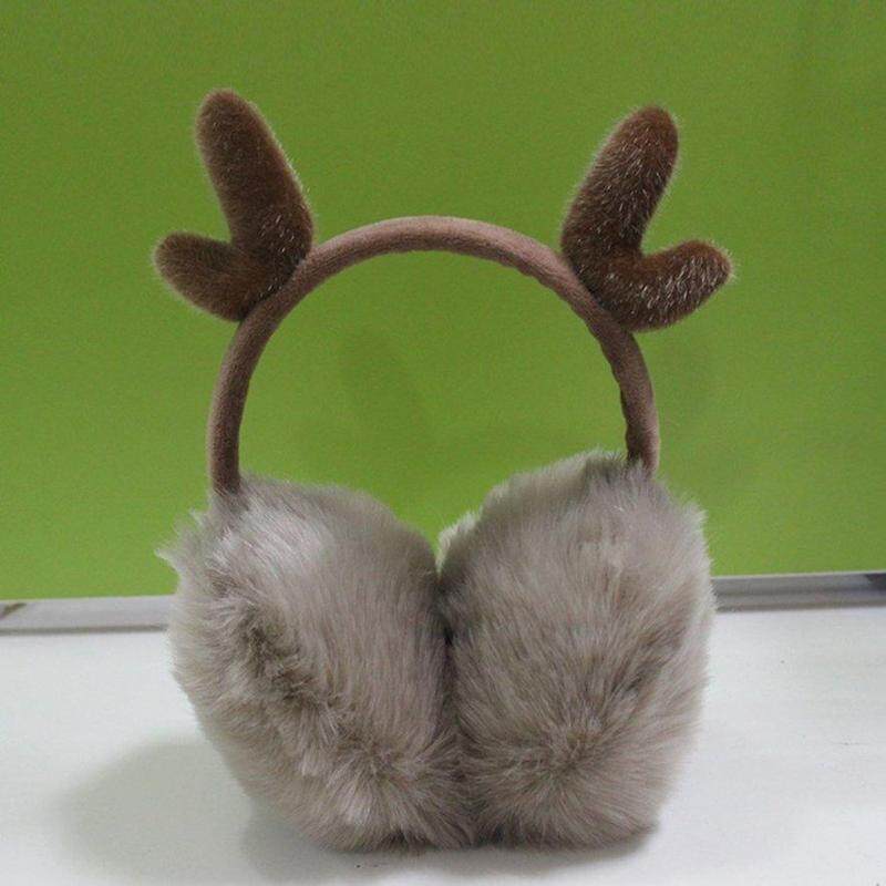 ANEXT Super Soft Plush Earmuff With Deer Horn Shape Decor Lovely Cute Cartoon Earmuff Outdoor Protective Ear Cover