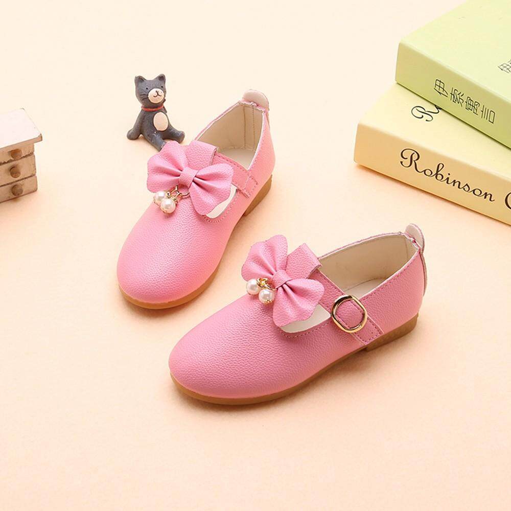 Children Toddler Kids Girls Solid Leather Bowknot Princess Single Casual Shoes