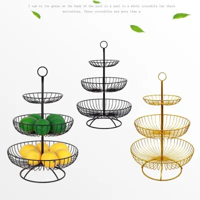 Detachable 3 Layers Retro Simple Round Handle Metal Iron Household Fruit Basket Tray Stand Storage Basket