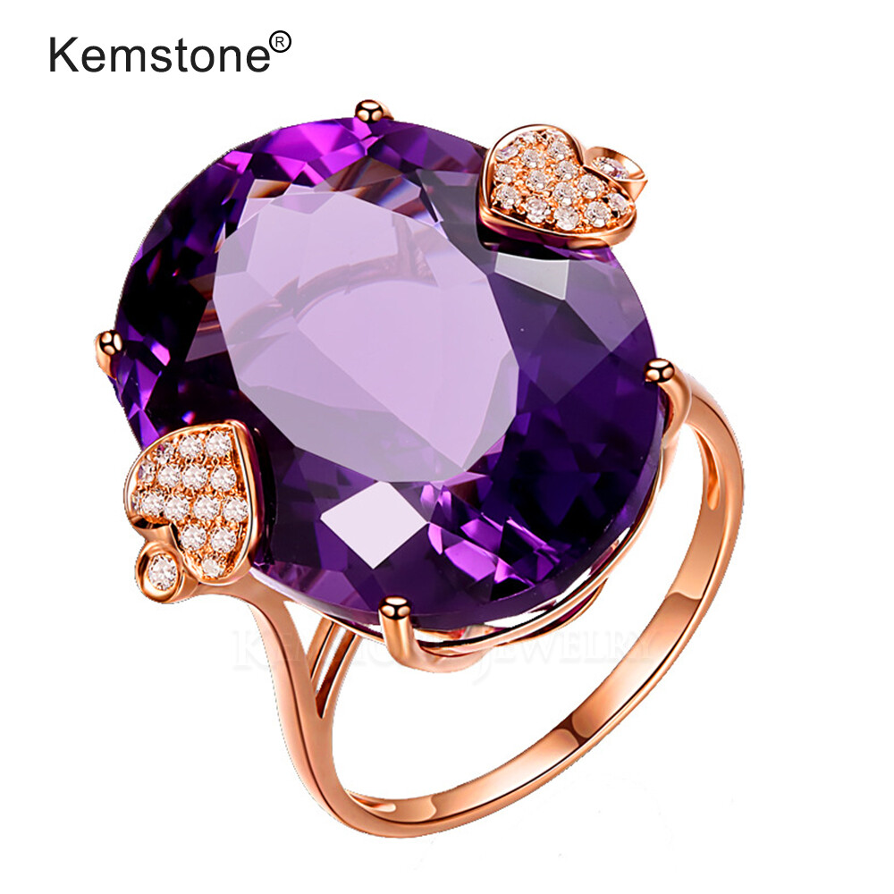 Kemstone Egg Shape Rose Gold Plated Purple Crystal Zircon Women Female's Ring Jewelry Gift