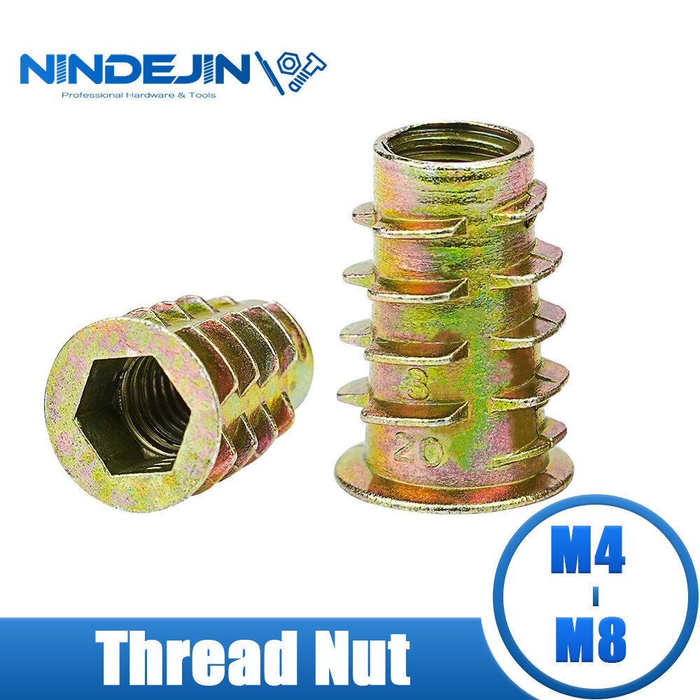 Nindejin 5-30pcs thread insert nut m4 m5 m6 m8 m10 carbon steel zinc plated internal and external thread insert furniture connector