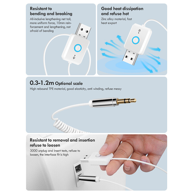 RT08 Bộ Thu Bluetooth 5.0 Bộ Phụ Kiện Xe Ô Tô USB Mini Giắc Cắm 3.5MM Âm Thanh AUX Cho Loa Rảnh Tay