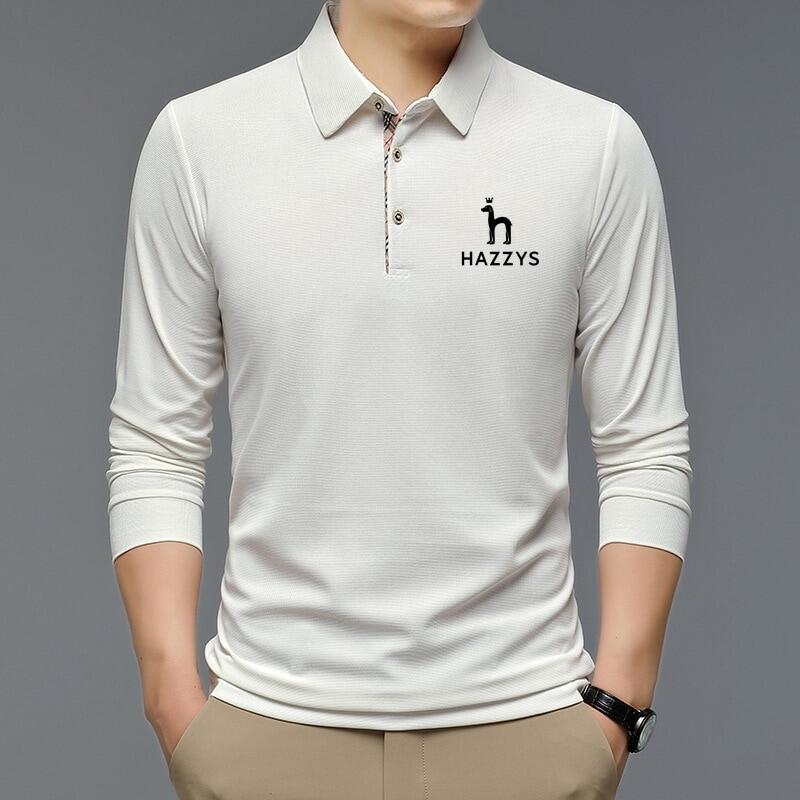 TOP★New Fashion Solid Polo Shirt Men Korean Fashion Clothing Long Sleeve Casual Fit Slim HAZZYS Man 