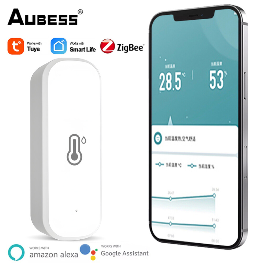 FLEWWER Tuya ZigBee Smart Temperature And Humidity Sensor Battery Powered ZigBee Smart Home Security Work With Alexa Goo-gle Home