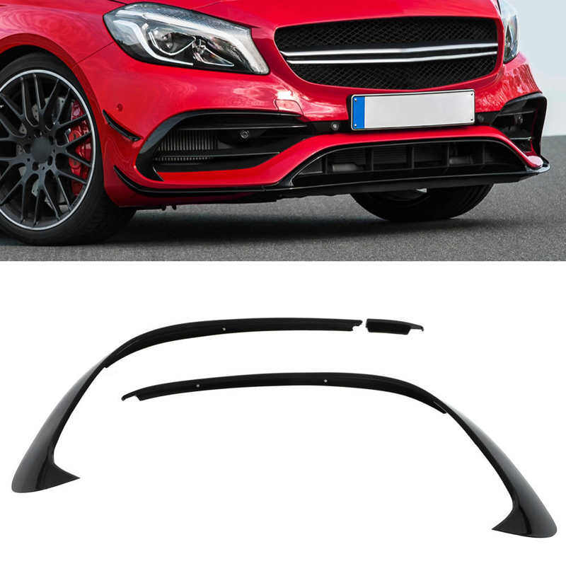 ：》 3pcs front bumper spoiler splitter trim for mercedes‑benz a‑class w176 amg‑line a45 2015 2016 2017 2018 abs glossy black