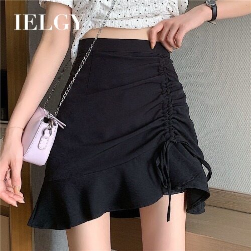 IELGY Women's high waist was thin and versatile drawstring design A-line skirt skirt