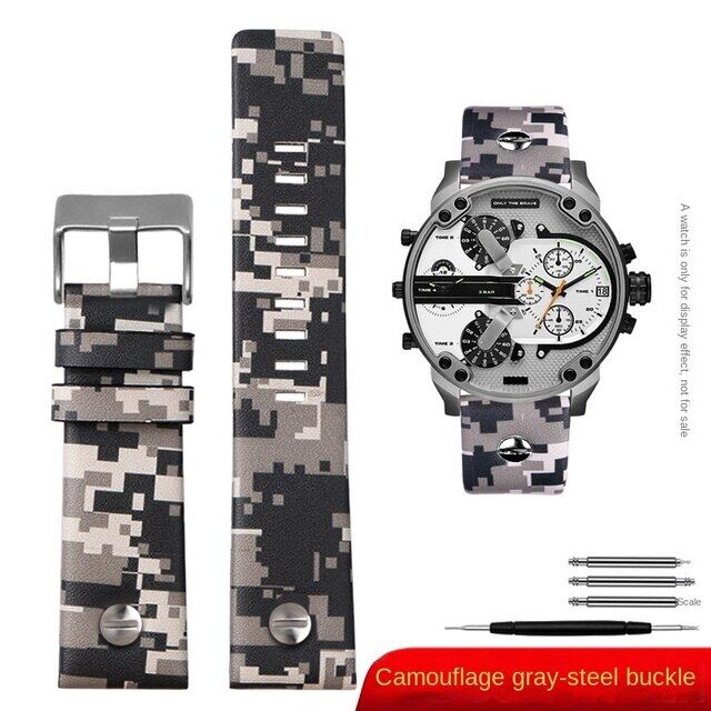 For diesel DZ7311 4318 7395 Series Soft Genuine leather Strap Camouflage gray cowhide Watchband 24mm 26mm 28mm Men's Bracelet