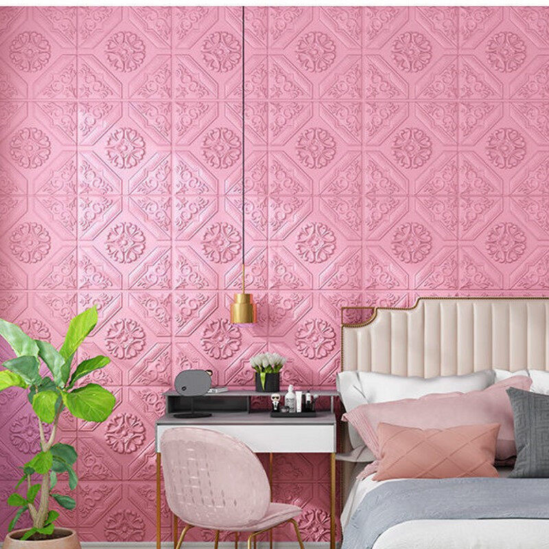 【TaroBall】Large 70cm 3D Self-Adhesive Waterproof Foam Wall Stickers Stereo Pattern Background Soft WallPaper Ceiling Sticker Home Decor Collision Avoidance Room Wall Decoration