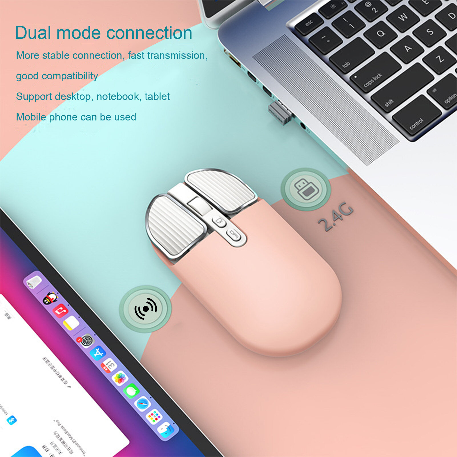 M203 Wireless Mouse Dual Mode Ergonomic Rechargeable Silent Power-saving DPI Adjustable 5 Buttons 2.4G Bluetooth-compatible Optical Mouse for PC