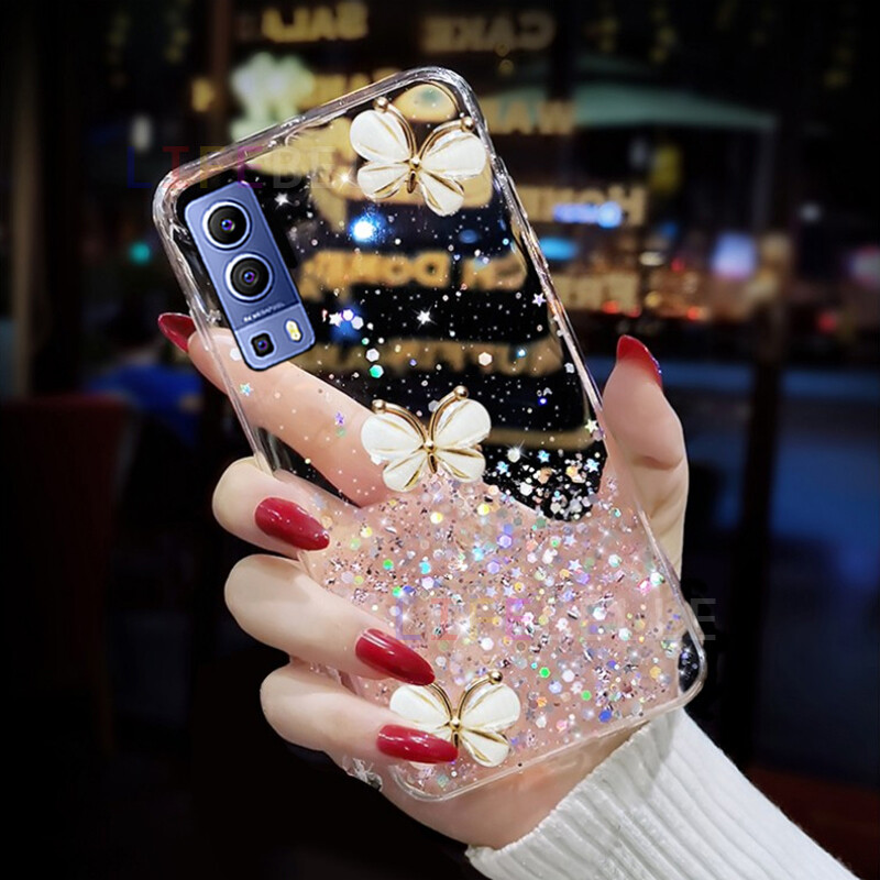LIFEBELLE Casing for Vivo Y72 5G Case, Luxury Rhinestone Butterfly Glitter Star Foil Sparkle Bling Phone Casing Clear Soft TPU Silicone Bumper Bling Cellphone Cases Protective Cover Girls