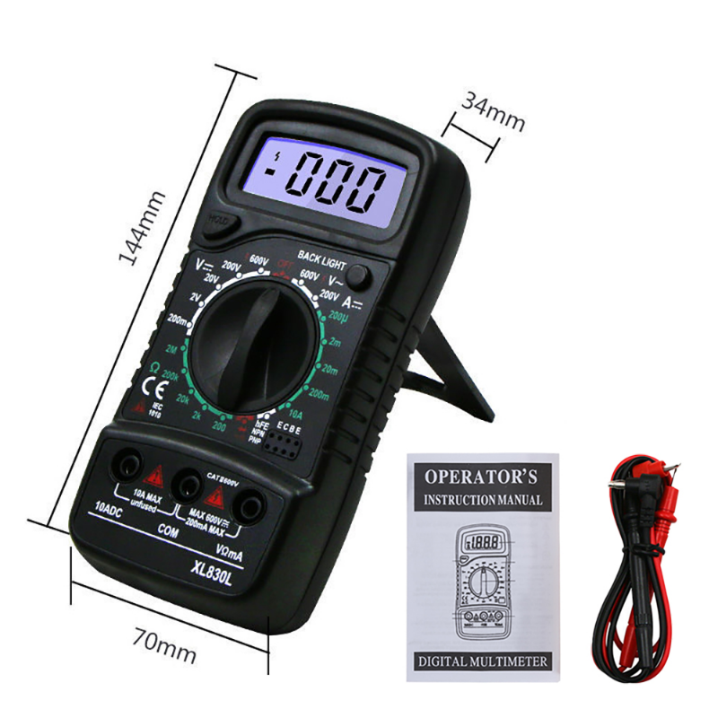 Đồng Hồ Vạn Năng Kỹ Thuật Số Cầm Tay XL830L Ampe Kế AC/DC Ampe Kế Máy Đo Điện Áp Vôn Ohm Đồng Hồ Vạn Năng Với Cặp Nhiệt Điện LCD Đèn Nền Di Động