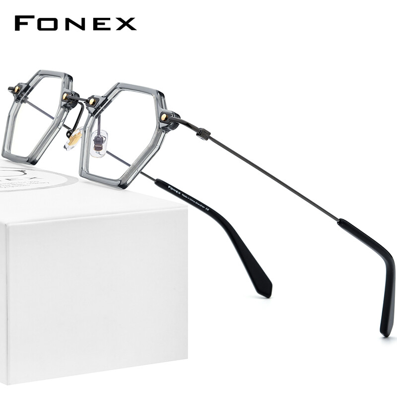 FONEX Acetate Titanium Glasses Frame Women 2022 New Vintage Retro Polygon Eyeglasses Men Ultralight Optical Frames Spectacles Eyewear Japaness Korean Style F85685