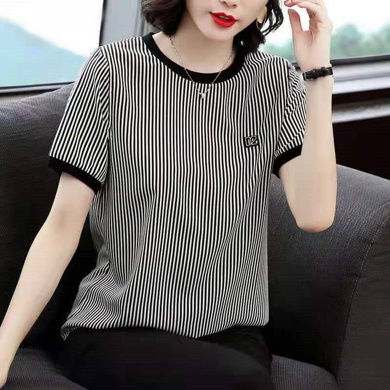Long Sleeve T-Shirt Women's Striped T-shirt Cotton Thin Loose Top 2021 Spring Women's Half Sleeve Stitching T-shirt