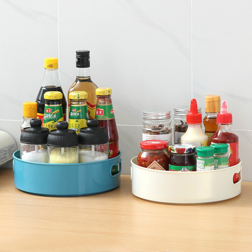 360 Degree Rotating Round Spice Storage Rack Tray Turntable Kitchen Holder Organizer
