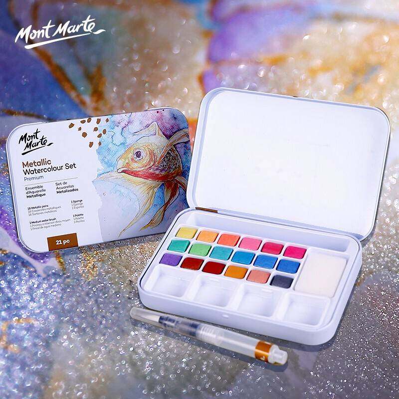 MontMarte Bộ Sơn Màu Nước Rắn Ánh Kim Ngọc Trai 16/18/36 Màu, Với Bút Lông Nước Bột Màu Nước Lấp Lánh Neon Cơ Bản Để Vẽ Tranh Nghệ Thuật