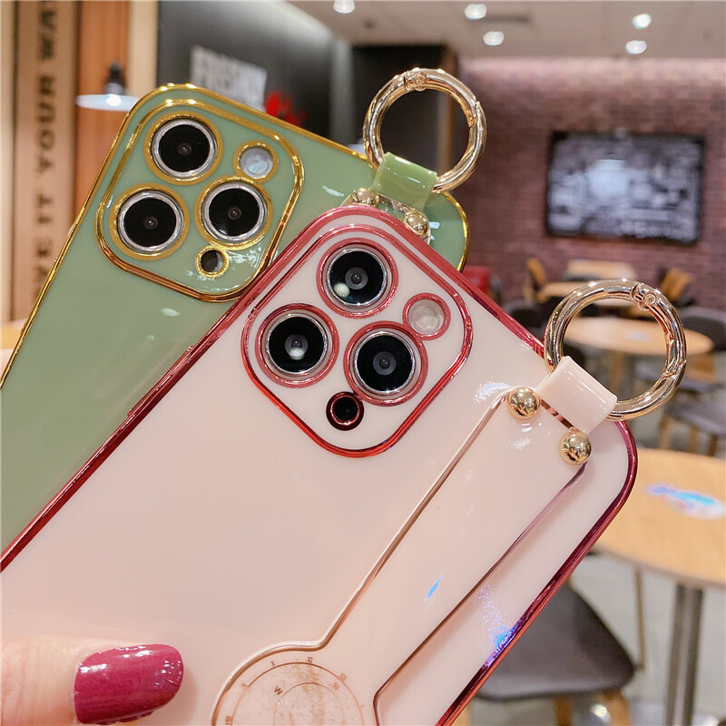 TOPZERO Plating Wristband Phone Holder Soft Silicon Case For iPhone 12 Pro Max 11 Pro Max 7 8 Plus Strap Lanyard TPU Cover Case For iPhone XS Max X XS XR