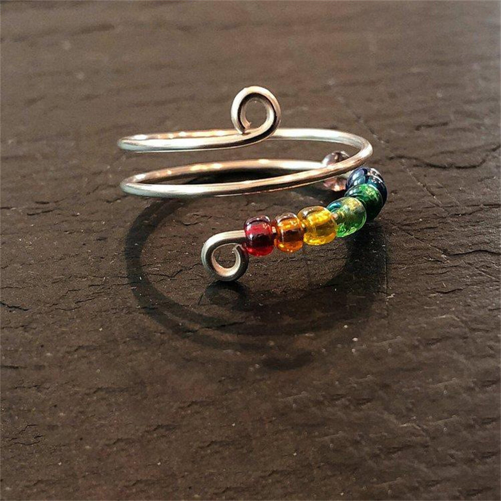 Ring Rainbow To My Daughter Beads Rotatable Fidget Ring Opening Ring