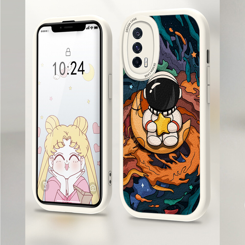 Jizetin Leather Casing For Xiaomi Redmi Note 7 Note 7 Pro Note 8 Note 8 Pro Handphone Casing Slim Skin Feeling Cartoon Astronaut Leather Back Casing Soft Silicone PU Leather Cover Phone Case