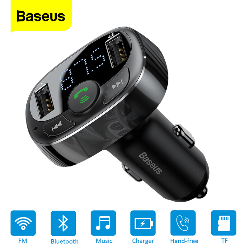 Bộ phát sóng FM Baseus Bộ phát sóng FM Bluetooth Bộ điều hợp radio không dây Bộ phụ kiện trên ô tô với bộ sạc USB kép trên ô tô Máy nghe nhạc MP3 Hỗ trợ thẻ TF / Đĩa USB