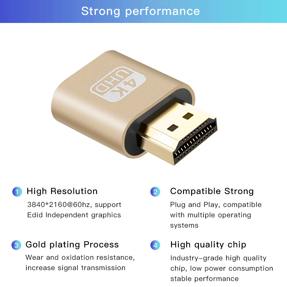 Phích Cắm Ảo JTKE VGA, Bộ Chuyển Đổi Giả Mô Phỏng Màn Hình Ảo HDMI, Bộ Chuyển Đổi DDC Chỉnh Sửa Hỗ Trợ 1920X1080P Cho Video