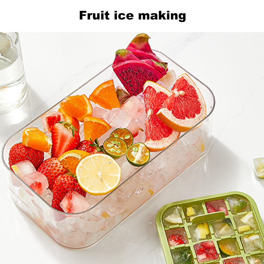 1Pc One-button Press Type Ice Mold Box Plastics Ice Cube Maker Ice Tray Mold With Storage Box With Lid Bar Kitchen Accessories