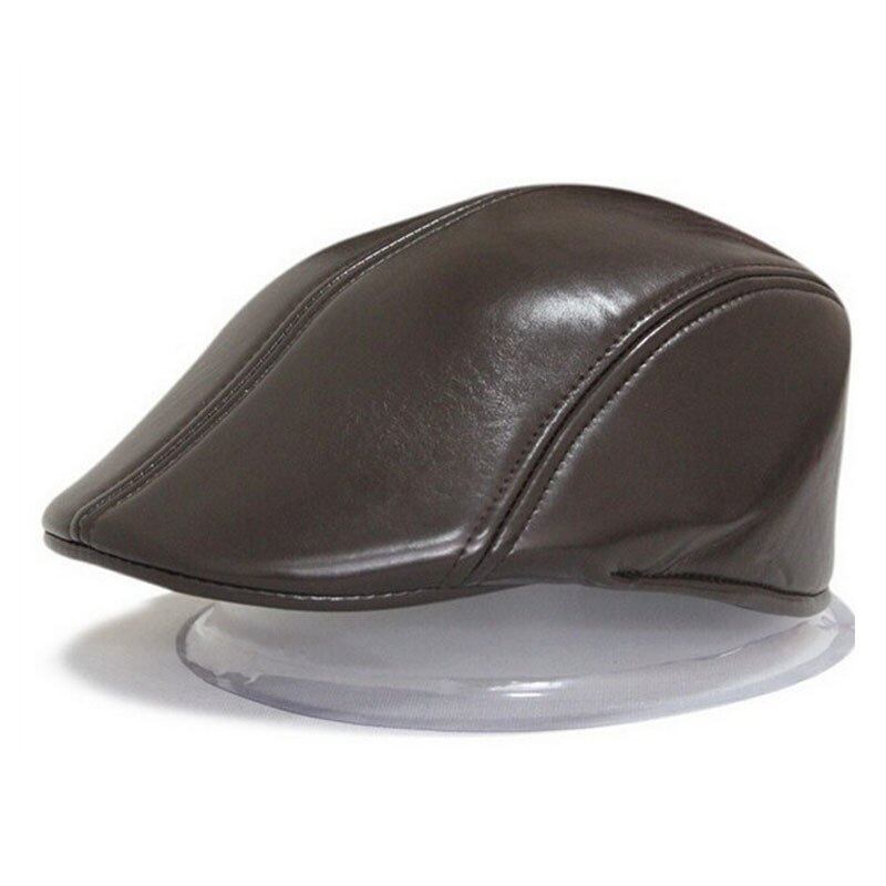 Fang Fang Fashion Men's PU Leather Newsboy Cabbie Beret Duckbill Conductor Driving Cap Hat (Black)