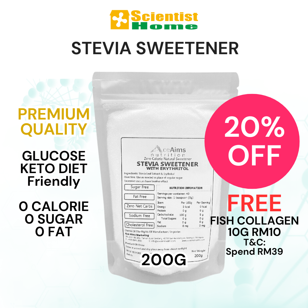 ACE AIMS Stevia Sweetener w Erythritol 200g Natural Sugar Replacement Glucose Diabetes Keto