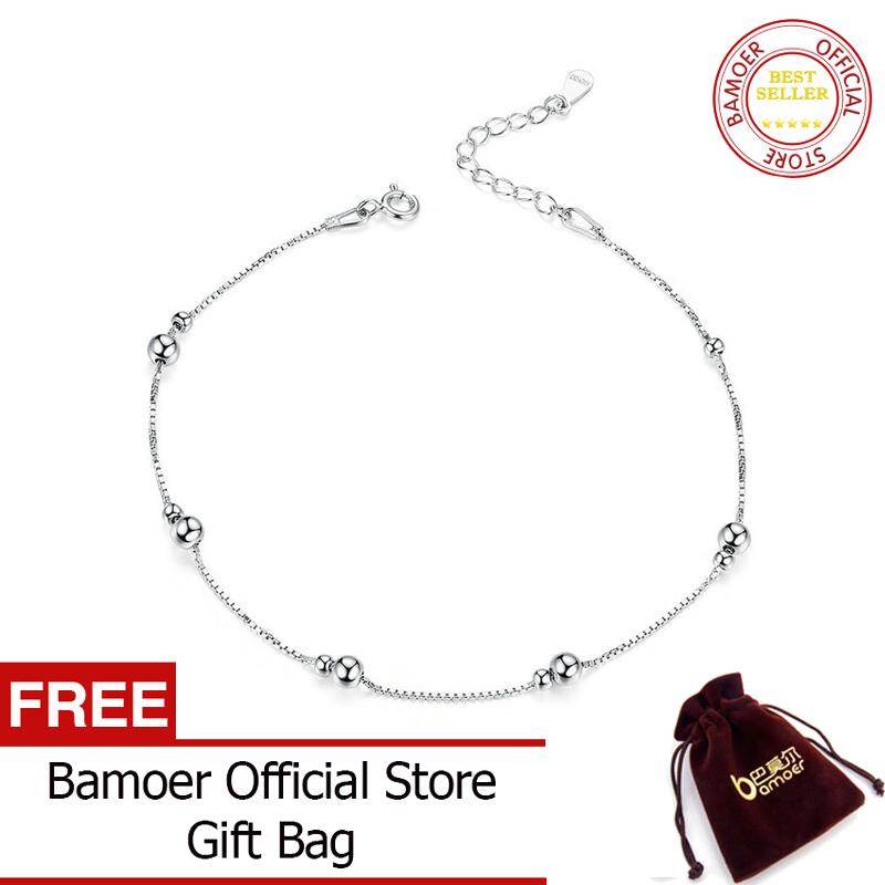 BAMOER Minimalist Round Beads Anklet Sterling Silver Chian Bracelet for Leg Female Foot Jewelry For Women Leg Chain SCT005