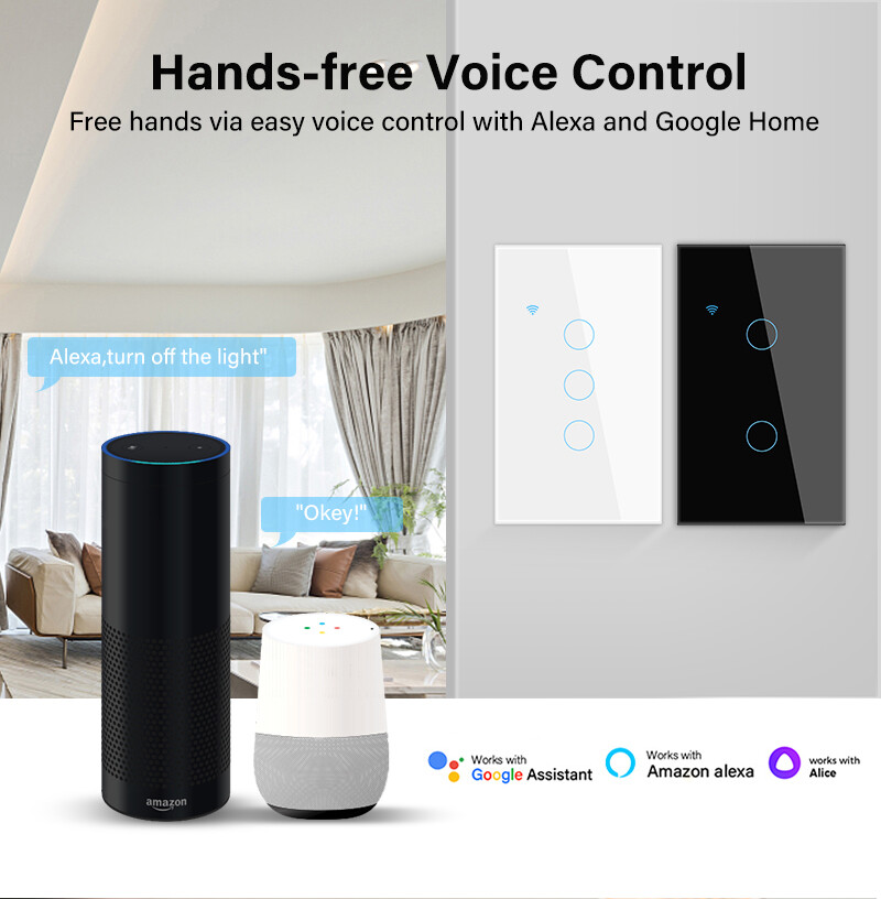 [Buyitmore/Sẵn Sàng] Công Tắc Cảm Ứng Thông Minh WiFi 1/2/3/4 Gang TUYA Công Tắc Thông Minh Nút Gắn Tường Đèn Gia Dụng Hoa Kỳ Dây Trung Tính Cần Làm Việc Với Trợ Lý Alexa Goo-Gle