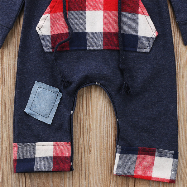 [Pearlbabys]Baby Spring Romper, Plaid Pattern Long Sleeve Hoodie with ...