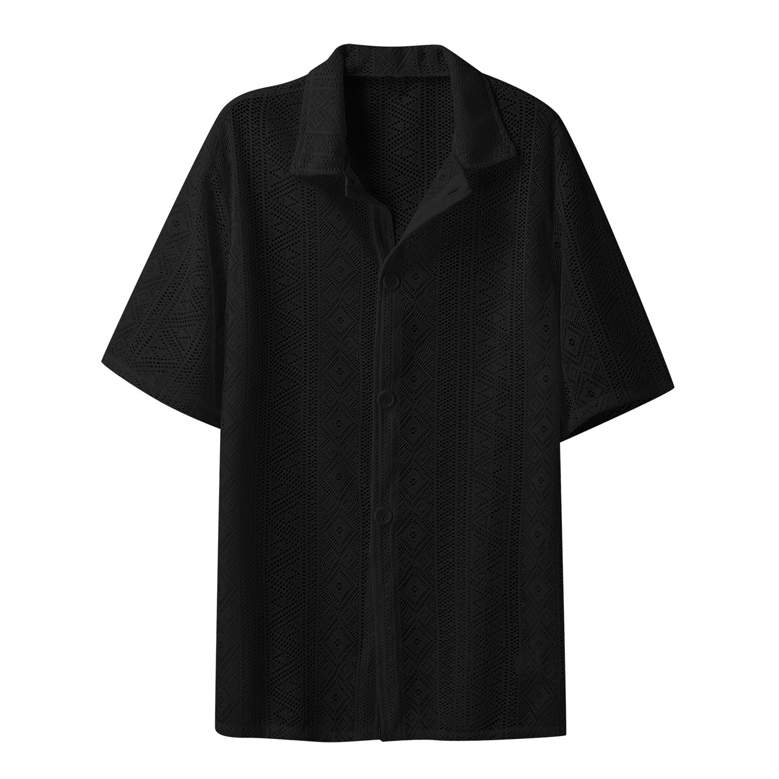 Cherise See Through Shirt Lightweight Men Shirt Men's See-through Mesh Shirt Hollow Out Summer Top for Fashion