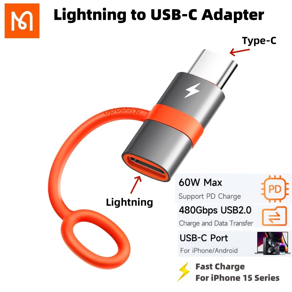 （Compatible with iPhone 15 series）Mcdodo Silicone Hook Lightning to USB-C Adapter PD Fast Charging Adapter For iPhone 15 iPad Pro MacBook Air Samsung, Huawei, Xiaomi 1+ Google Lightning to Type-C Data transfer adapter
