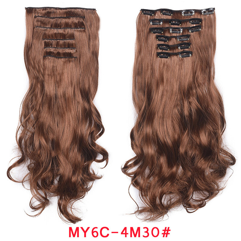 Ladies Clip In Hair Extension 20Inch 16 Clips Long Synthetic Hair Heat Resistant Hair Piece Natural Wavy Ombre Hair Piece 6Pcs/Set