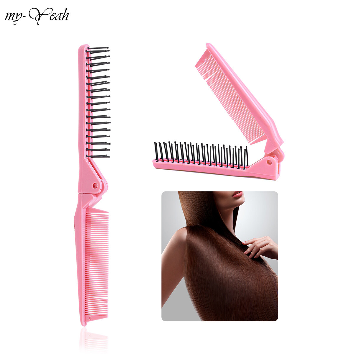 Myyeah Folding Pocket Combs Portable Travel Pink Massage Hair Brush Anti-static Combs Hair Hairdressing Combs Hair Styling Tools