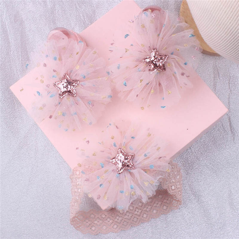 2 Pcs Baby Hair Bands Socks Set Solid Color Flower Bows Pearl Nylon Hairband For Newborn Infant Soft Elastic Sweet Girl Socks