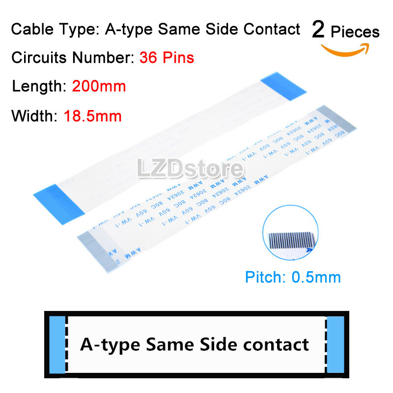 2pcs fpc ribbon flexible flat cable pitch 0.5mm length 200mm 20cm a-type same side contact 4p 5p 6p 7p 8p 9p 10p 12p 14p 16p 18p 20p 22p 24p 26p 28p 30p 32p 34p 36p 40p 45p 50p 60p ffc wire awm 20624 80c 60v vw-1