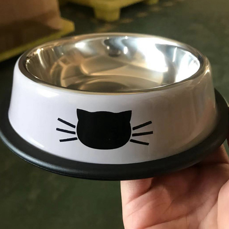 Pet Cat Bát Cơm BHY Bát Bát Thức Ăn Chống Trượt Bát Pet Dog Cat Bát Bộ Đồ Ăn Bát Thép Không Gỉ Đơn Bát Nước Dày