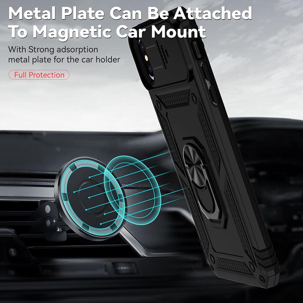 Ốp Điện Thoại Dành Cho iPhone X XS XR XS Max, Ốp Lưng Có Giá Đỡ Từ Tính Hình Áo Giáp Camera Bảo Vệ Cửa Sổ Đẩy Trung Sĩ