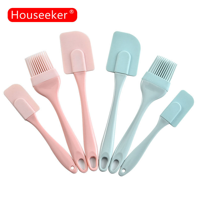 Houseeker 3Pcs Silicone Cake Spatula Set Cooking Tools Oil Brush Dough Scrapers Cake Grill Tools Cream Brushes Kitchen Baking Accessories