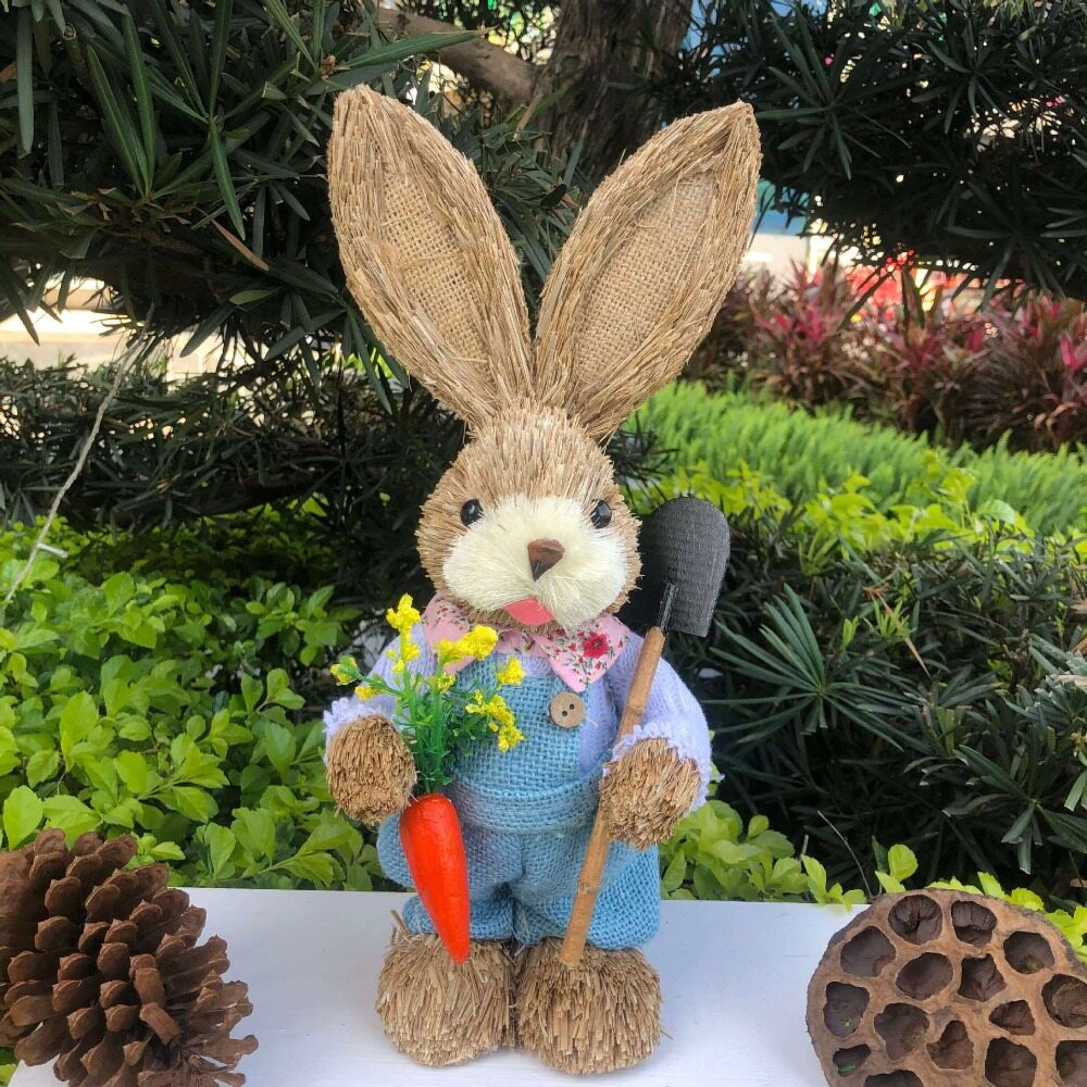 ANTONIORA6 Easter Theme Wedding Ornament Window Props Gift Easter Party Bunny Decorations Standing Rabbits Rabbit Decoration 35cm Straw Rabbit