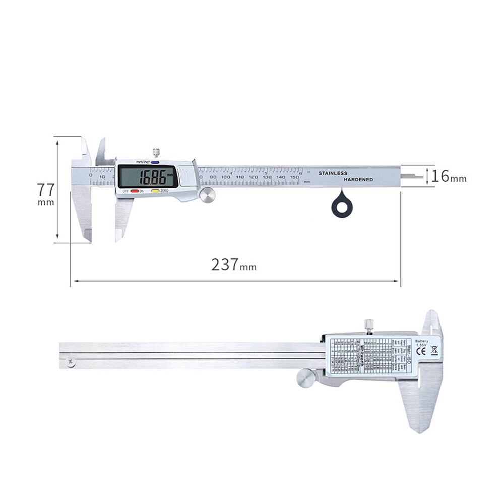 Smart Sensor Electronic Caliper 0-150MM High Precision Digital Vernier with LCD Digital Display Measuring Ruler Stainless Steel Calipers for Diameter / Inner Diameter / Step Difference / Depth Measurement