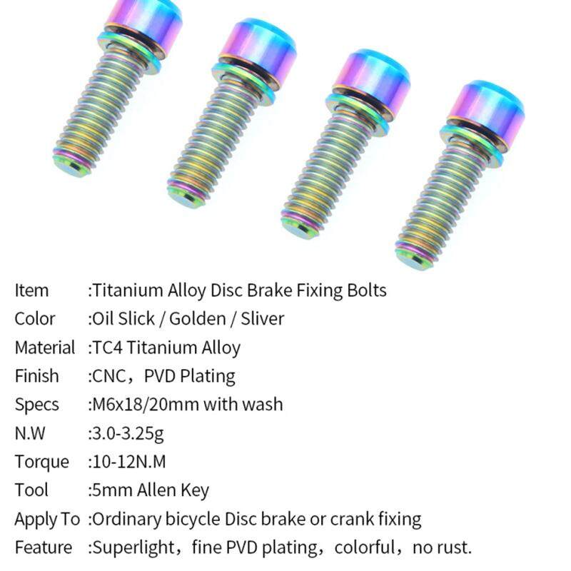 4Pcs M6*18/20mm Titanium Bolt Bicycle Disc Brake Caliper Screw With Gasket