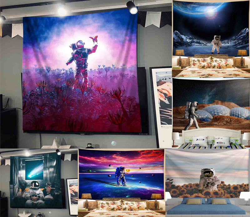Astronaut Fire Wall Hanging Tapestry Psychedelic Bohemian Tapestry Art Living Room Bedroom Home Decoration