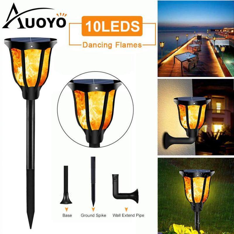 Auoyo 10LEDs Solar Flame Light Outdoor Lighting Flashing Flame Effect Solar Garden Light Waterproof Landscape Decorative Street Light Auto On/Off Dusk to Dawn for Garden Pathway Yard